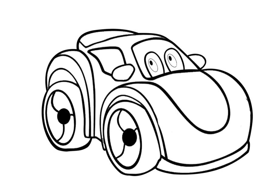 A car with eyes and big wheels